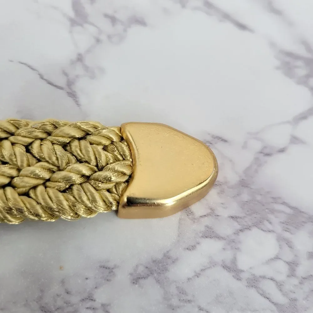 Vintage Metallic Gold Braided Rope Woven Belt with Metal Buckle